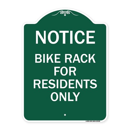 Signmission Sign Bike Rack for Residents Only, Green & White Aluminum Sign, 18" x 24", GW-1824-23530 A-DES-GW-1824-23530